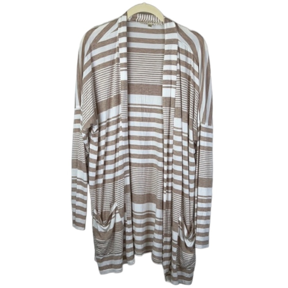 Cyrus Cream And Tan Lightweight Striped Cardigan Size L